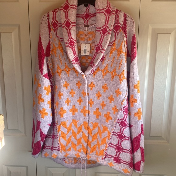 Free People Bright & Optimistic Oversized Shawl Collar Snap Close Knit Cardigan - Picture 5 of 17